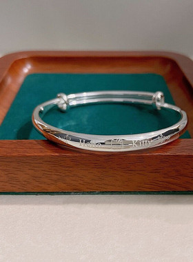 香港正生正品纯银kt猫竹节手镯纯银999小孩学生中童女童儿童生日