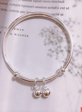 香港正生S999纯银手镯长命锁铃铛