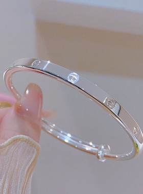 香港正生正品足银9999光面卡卡实心推拉纯银手镯轻奢网红手环情人