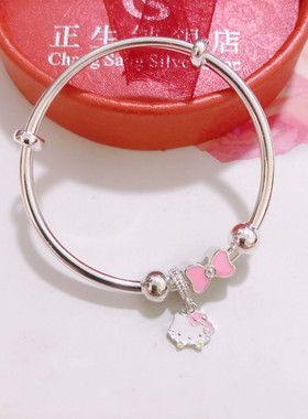 正生纯银香港kt猫大小孩s999手镯