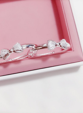 冲冠香港正生足银S999拉丝蝴蝶结宝宝女可爱大童成人亲子纯银礼物