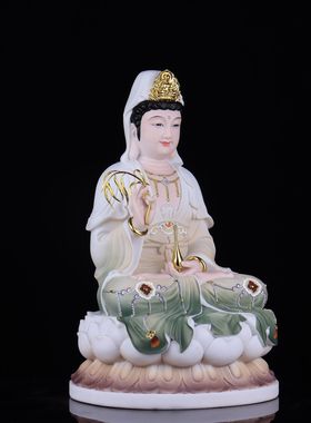 观音菩萨佛像空心汉白玉南海普陀山观世音送子神像保平安供奉摆件