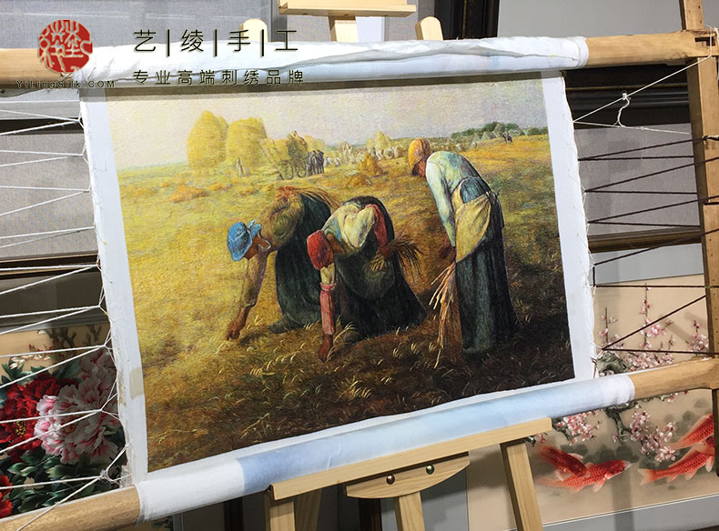 艺绫手工刺绣精品世界名画私人定制满绣苏绣客餐厅画欧式挂画拾穗