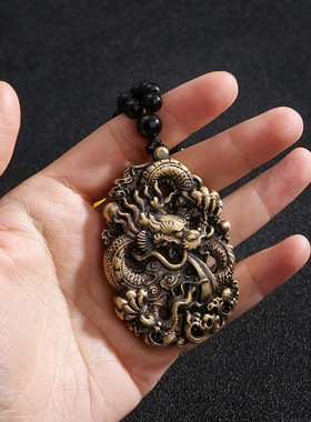 【JZ128】黄铜复古实心生肖龙牌吊坠手工挂件男士霸气浮雕飞龙做