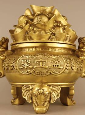 纯铜开盖貔貅聚宝盆存钱罐摆件五路财神聚宝盆商务礼品店铺办公室