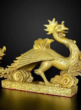 纯铜凤凰摆件工艺品客厅办公室龙凤呈祥吉祥物结婚礼物火凤凰汉凤