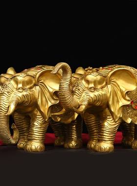 纯铜彩铜故宫御象大象吸水象摆件一对客厅玄关装饰品乔迁开业礼品