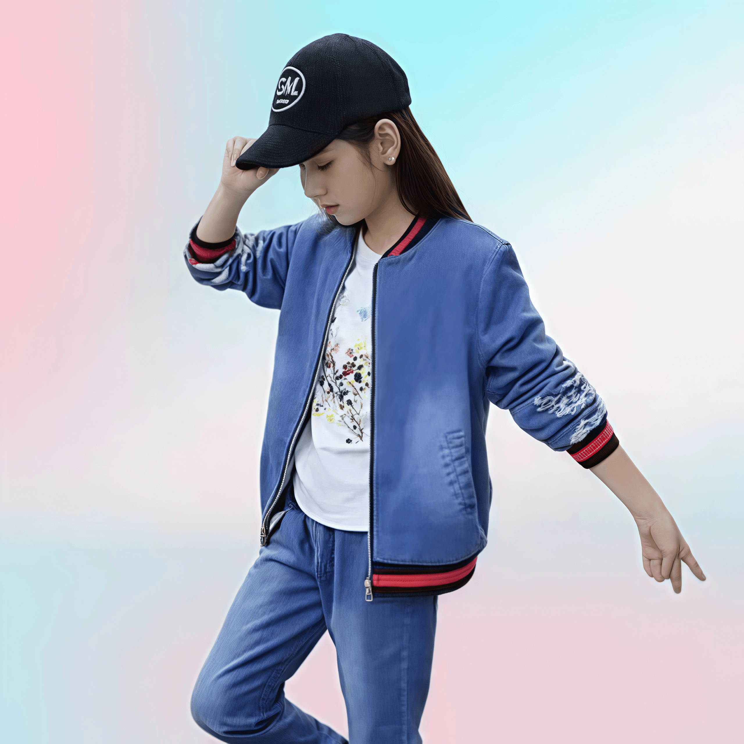 女童时尚牛仔套装新款中大童纯棉立体刺绣拉链休闲春秋韩版两件套,淘宝优惠券,粉丝福利购,淘宝优惠卷