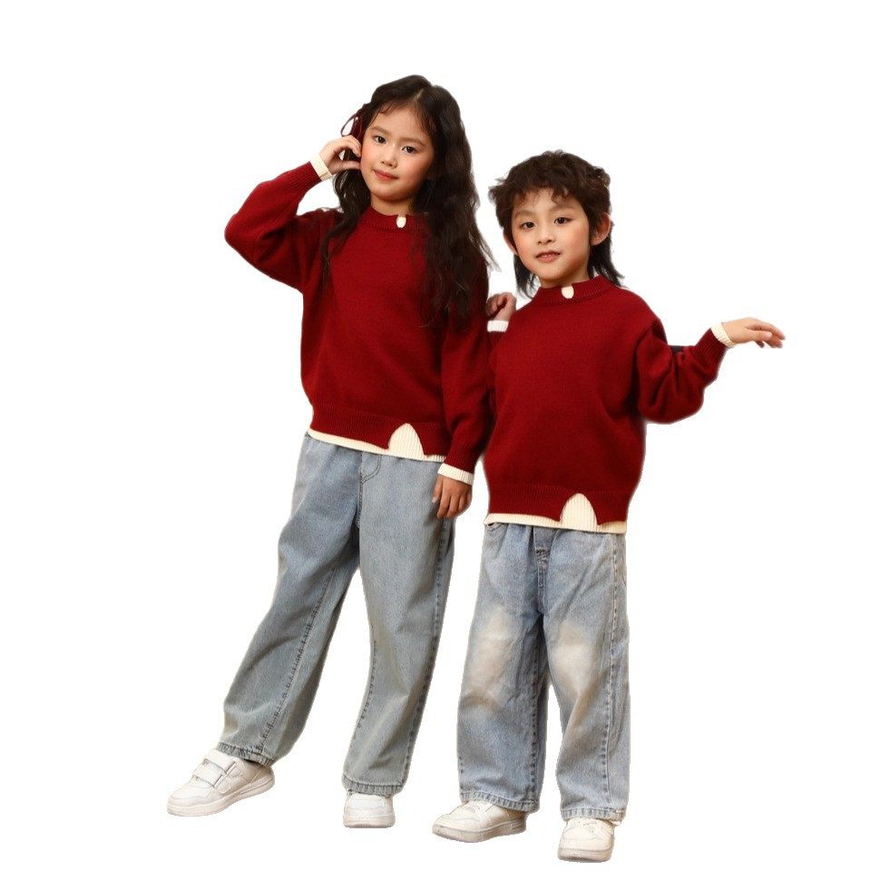 一家三口四口亲子装全家装母女亲子红色假两件套毛衣秋冬装亲子,淘宝优惠券,粉丝福利购,淘宝优惠卷