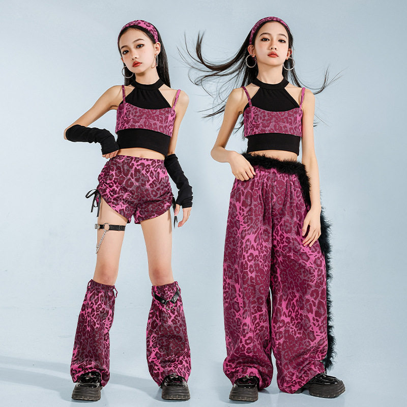 少儿爵士舞服装六一露脐豹纹套装女童jazz舞蹈服街舞潮服表演服女,淘宝优惠券,粉丝福利购,淘宝优惠卷
