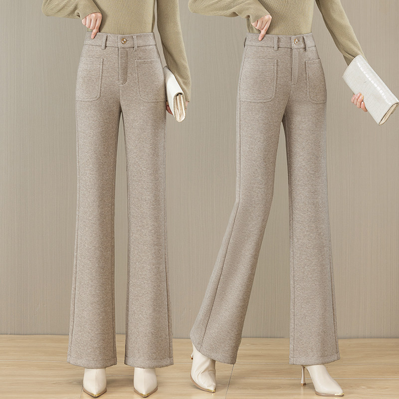 羊毛呢微喇裤女士2025秋冬季新款高腰加绒加厚毛呢小个子喇叭裤子,淘宝优惠券,粉丝福利购,淘宝优惠卷