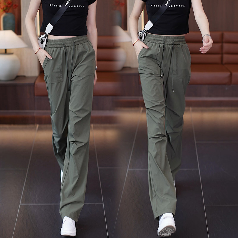 速干冰丝工装直筒裤女夏季2025新款高腰薄款休闲裤窄版防晒阔腿裤,淘宝优惠券,粉丝福利购,淘宝优惠卷