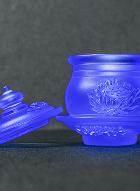 古法琉璃蓝色净水杯供佛用品