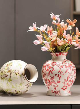 中式复古青花瓶陶瓷摆件家居玄关客厅书房庭院办公插花青花瓷装饰