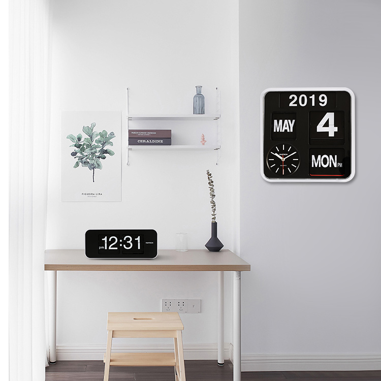 Fartech台湾自动翻页时钟万年历时尚家用静音钟表创意智能机械钟 - 图3