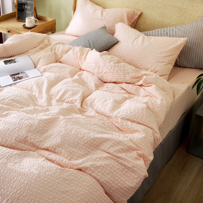 日式无印全棉泡泡纱四件套 良品色织纯棉床单床上用品简约春夏ins,淘宝优惠券,粉丝福利购,淘宝优惠卷