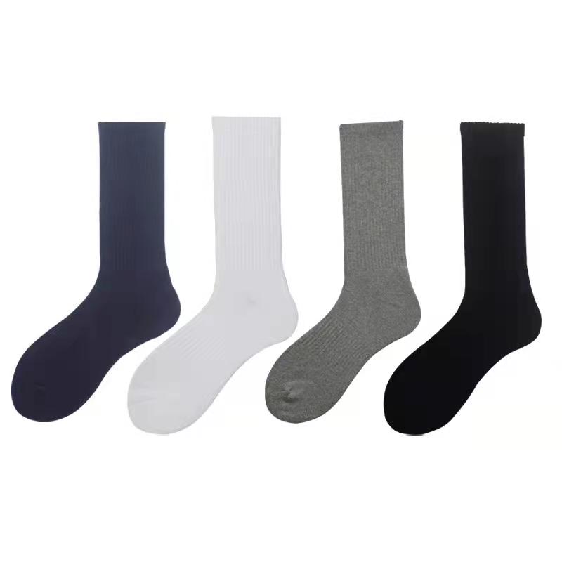 5双秋冬男士长筒毛圈加厚棉黑白潮流高筒纯色长袜运动篮球袜子