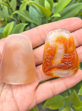 冰种玉髓山水牌玛瑙吊坠本命年