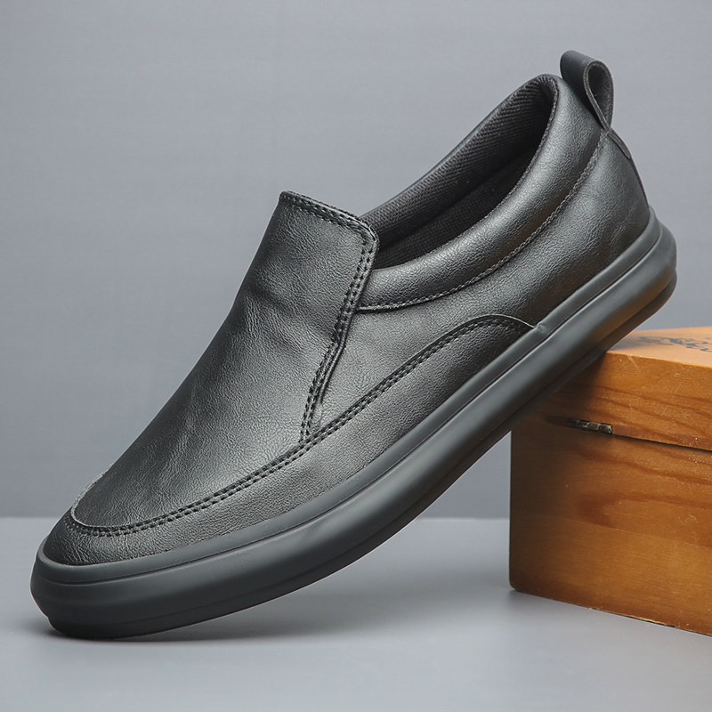 春秋男休闲鞋皮面一脚蹬防水防滑板鞋青年低帮潮流简约男鞋,淘宝优惠券,粉丝福利购,淘宝优惠卷