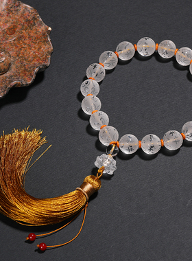 男女天然白水晶中国风手持佛珠