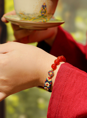 故宫文创天然红玛瑙国风手串手工编织串珠手链女本命年转运珠手绳