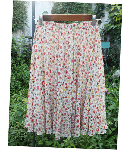 锦衣自制 小碎花清新雪纺裙中长裙半身裙子伞裙a字印花短裙大摆裙 - 图1