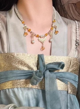 古风汉服珍珠璎珞项链新中式旗袍配饰流苏吊坠女款复古民族风