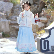 Horse Noodle Skirt Girl Autumn Winter Style 2023 new Chinese Wind Baia Year uniforms Childrens Han clothes Winter Chinese New Year festive clothes