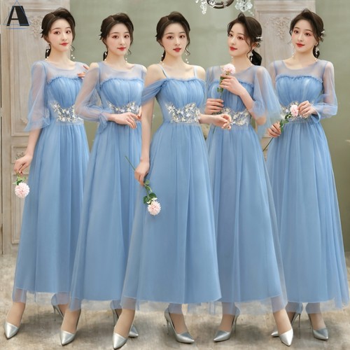 粉色伴娘服高级感小众婚礼蓝色晚礼服闺蜜连衣裙姐妹装夏季仙气女 - 图0