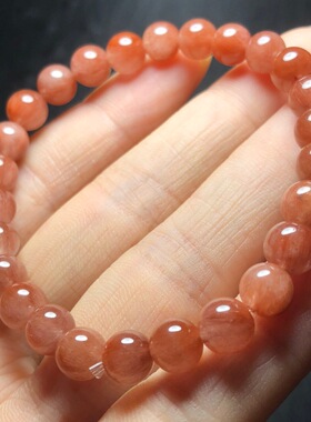 天然红兔毛水晶手链豆沙老矿蜜桃粉粉彩兔毛顺发水晶手串饰品礼物