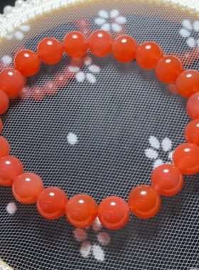 天然绯红粉盐源玛瑙手链单圈水晶手串小清新简约百搭闺蜜礼物