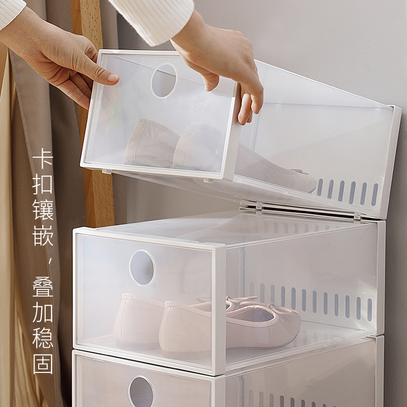 帝爱外家居专营店霜山翻盖式加厚鞋盒装aj篮球鞋子收纳盒透明塑料简易鞋柜12个鞋架3