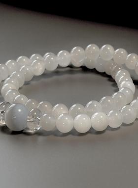「清零Ⅱ」天然白月光石灰猫眼冰肌玉骨脱俗气质款双圈女手串