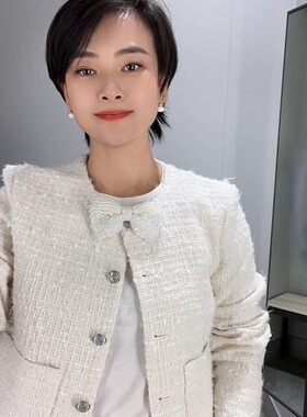 白色蝴蝶结领针装饰小香风胸针配件衣服配饰手工钉珠别针男女领结