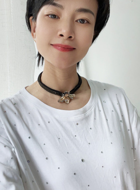 新欧美范项链高级感黑色女款2025新款小众甜酷辣妹风磁扣锁骨链