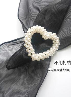 黑色丝巾女2026新款系脖韩系丝巾扣免打结领巾欧根纱轻奢高级感
