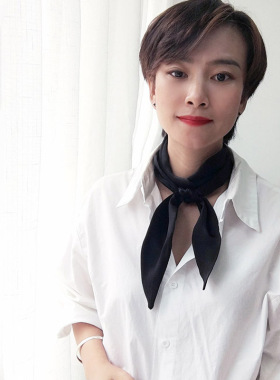 搭配衬衫春秋双层缎面黑色小丝巾