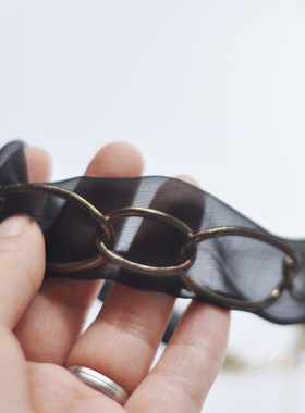 黑色真丝包粗链条颈链项链