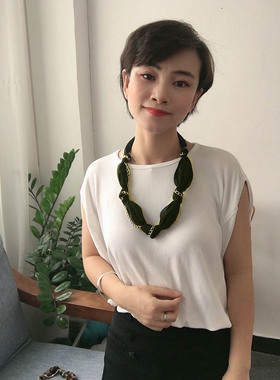 项链女小众设计感桑蚕丝防过敏女ins粗链条真丝丝巾发带两用韩版