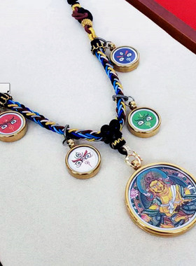 新款唐卡五路财神吊坠手编高档民族风挂脖吸金黄财神项链挂件礼物