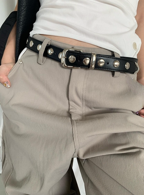 黑色潮酷中性辣妹铆钉腰带
