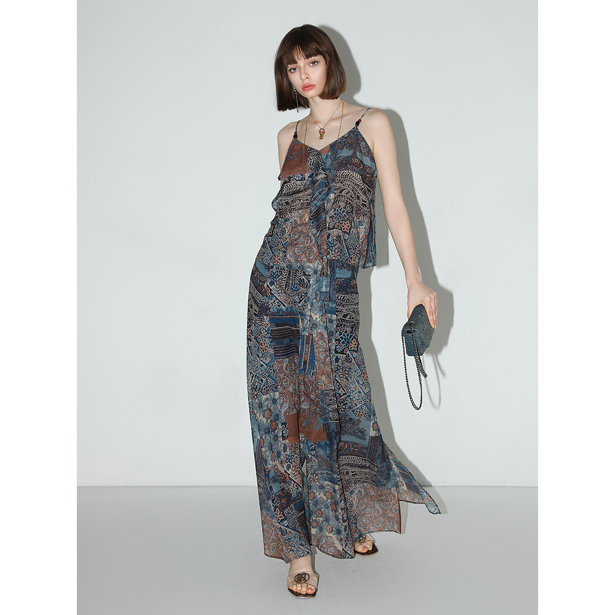 COCOBELLA立体荷叶边民族印花吊带女春夏轻盈绒雪纺背心VT7007,淘宝优惠券,粉丝福利购,淘宝优惠卷