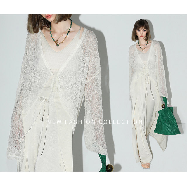 COCOBELLA Exquisite Hollow Soft Micro-Perspective Knitted Cardigan Women's Bat Sleeve Sunshade Shirt SC3009
