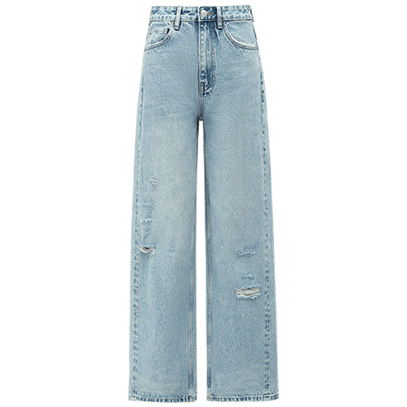 [断码清仓]COCOBELLA时尚破洞宽松牛仔裤女水洗磨白阔腿裤NDN19,淘宝优惠券,粉丝福利购,淘宝优惠卷