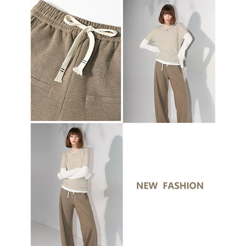 COCOBELLA细腻柔软针织糯米裤复古宽松遮胯秋冬休闲直筒裤PA0001 - 图2