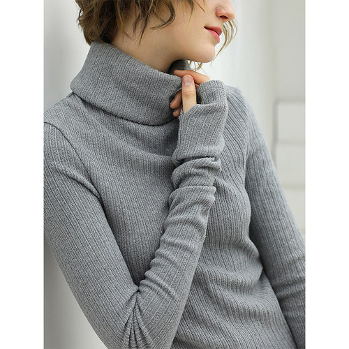 [底价清仓]COCOBELLA纯色双层堆堆高领毛衣女舒适内搭针织衫YN784 - 图2