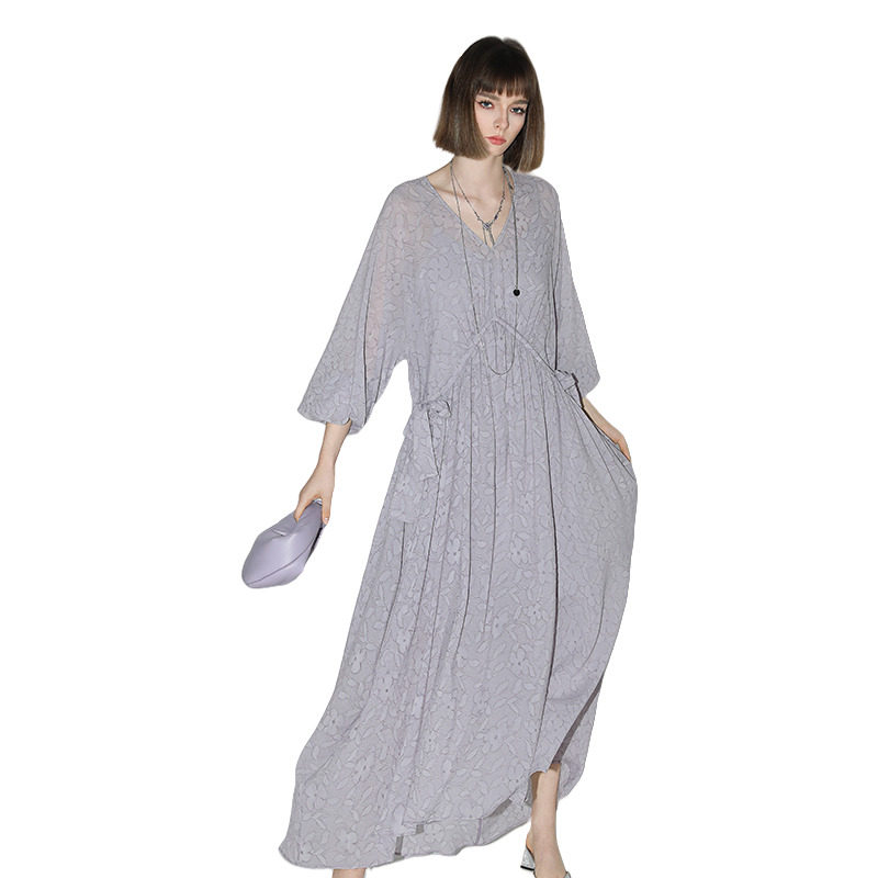 COCOBELLA莫奈紫肌理浮雕压花抽绳连衣裙雪纺裙两件套FR7049,淘宝优惠券,粉丝福利购,淘宝优惠卷