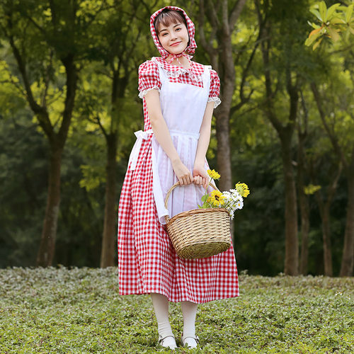 六一儿童节小红帽亲子服装乡村农庄女孩格子裙庄园女仆园艺师装 - 图1
