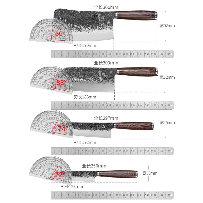 十八子作刀具套装厨房家用全套手工锻打中老式切肉切片斩骨菜刀-图3