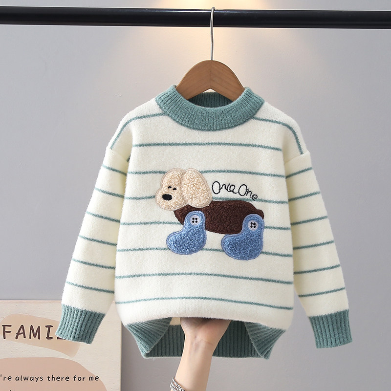 儿童毛衣男童条纹卡通秋冬款新款中小童毛线上衣圆领套头针织毛衫,淘宝优惠券,粉丝福利购,淘宝优惠卷